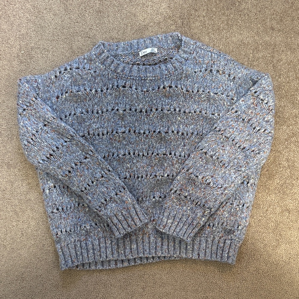 Dex Heathered Blue Open-Knit Crewneck Sweater